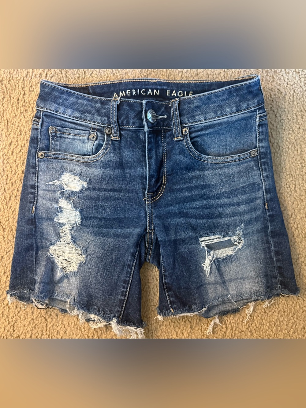 American Eagle Outfitters Distressed Blue Denim Jean Shorts